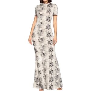 WinWin Black and Gray Snakeskin Short Sleeve Maxi Dress W/ Back Cutout